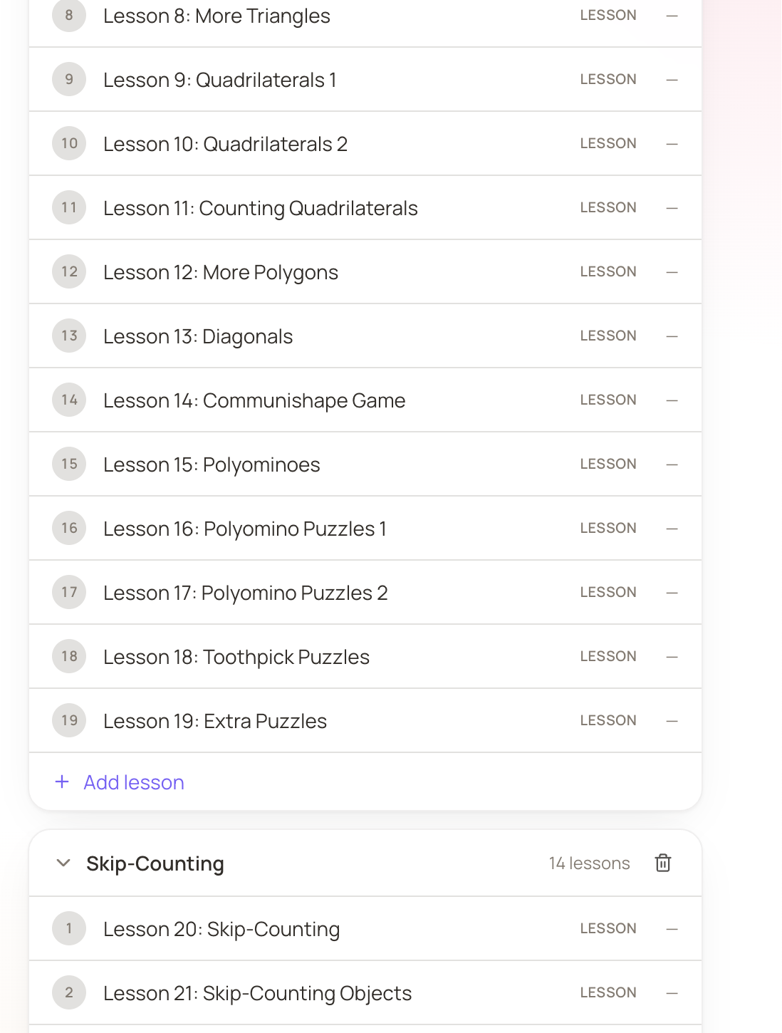 A homeschool curriculum lesson sequence in Syllaboo